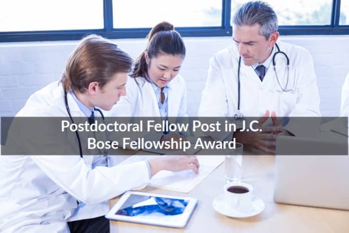 Postdoctoral Fellow Post in J.C. Bose Fellowship Award - IISER Kolkata 55,000 pm Fellowship