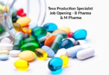 Teva Production Specialist Job Opening - B Pharma & M Pharma