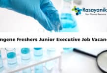 Syngene Freshers Junior Executive Job Vacancy 2020