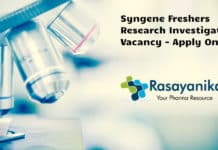 Syngene Freshers Research Investigator Vacancy - Apply Online