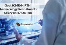Govt ICMR-NIRTH Pharmacology Recruitment - Salary Rs 47,00/-pm