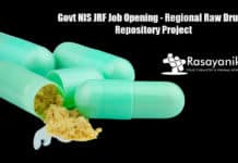 Govt NIS JRF Job Opening - Regional Raw Drugs Repository Project