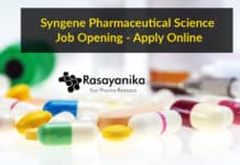 Syngene Pharmaceutical Science Job Opening - Apply Online