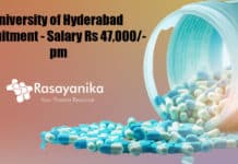 University of Hyderabad Recruitment - Chemistry & Pharma Salary Rs 47,000/- pm