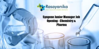 Syngene Junior Manager Job Opening - Chemistry & Pharma