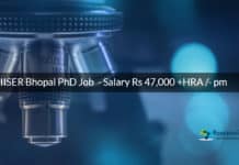 IISER Bhopal PhD Job Vacancy 2020 - Salary Rs 47,000 +HRA /- pm