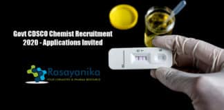 Govt CDSCO Chemist Recruitment 2020 - Applications Invited