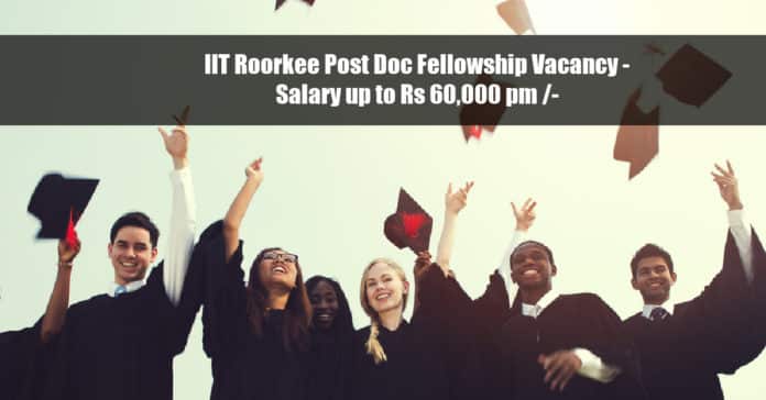 IIT Roorkee Post Doc Fellowship Vacancy - Salary up to Rs 60,000 pm /-