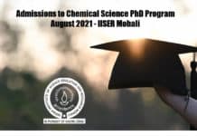 Admissions to Chemical Science PhD Program August 2021 - IISER Mohali
