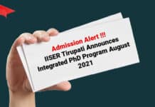 Admission Alert - IISER Tirupati Announces Integrated PhD Program August 2021