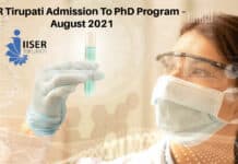 IISER Tirupati Admission To PhD Program – August 2021