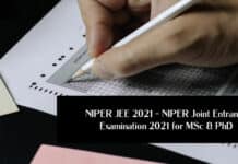 NIPER JEE 2021 – NIPER Joint Entrance Examination 2021 for MSc & PhD
