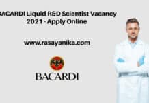 BACARDI Liquid R&D Scientist Vacancy 2021 - Apply Online