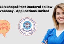 IISER Bhopal Post Doctoral Fellow Vacancy - Applications Invited