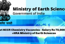 Govt NCCR Chemistry Vacancies - Salary Rs 78,000/-pm +HRA Ministry of Earth Sciences