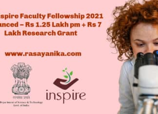 DST Inspire Faculty Fellowship 2021 Announced – Rs 1.25 Lakh pm + Rs 7 Lakh Research Grant