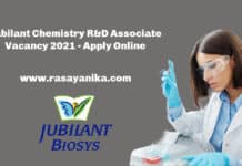 Jubilant Chemistry R&D Associate Vacancy 2021 - Apply Online