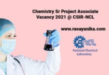 Chemistry Sr Project Associate Vacancy 2021 @ CSIR-NCL