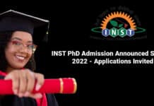 INST PhD Admission Announced Session 2022 - Applications Invited
