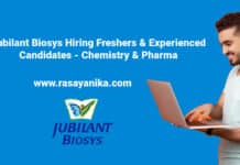 Jubilant Biosys Hiring Freshers & Experienced Candidates - Chemistry & Pharma