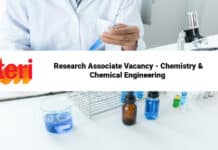 TERI Research Associate Vacancy - Chemistry & Chemical Engineering