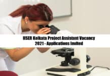 IISER Kolkata Project Assistant Vacancy 2021 - Applications Invited