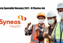 Syneos Health Safety Specialist Vacancy 2021 - B Pharma Job
