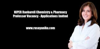 NIPER Raebareli Chemistry & Pharmacy Professor Vacancy - Applications Invited