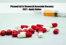 Piramal Ltd Sr Research Associate Vacancy 2021 - Apply Online