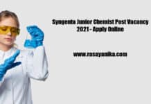 Syngenta Junior Chemist Post Vacancy 2021 - Apply Online