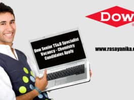 Dow Senior TS&D Specialist Vacancy - Chemistry Candidates Apply