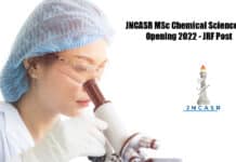 JNCASR MSc Chemical Science Job Opening 2022 - JRF Post