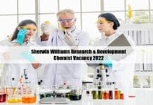 Sherwin Williams Research & Development Chemist Vacancy 2022