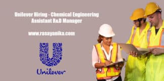Unilever Hiring - Chemical Engineering Assistant R&D Manager