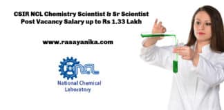 CSIR NCL Chemistry Scientist & Sr Scientist Post Vacancy Salary up to Rs 1.33 Lakh