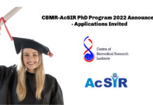 CBMR-AcSIR PhD Program 2022 Announced - Applications Invited