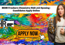 BEHR Freshers Chemistry R&D Job Opening - Candidates Apply Online