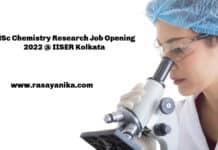 MSc Chemistry Research Job Opening 2022 @ IISER Kolkata