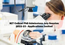 NIT Calicut PhD Admissions July Session 2022-23 - Applications Invited