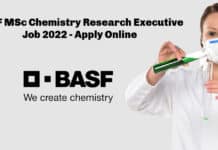 BASF MSc Chemistry Research Executive Job 2022 - Apply Online