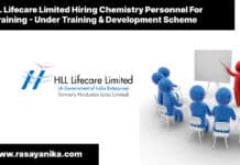 Govt HLL Lifecare Limited Hiring Chemistry Personnel For Training - Under Training & Development Scheme