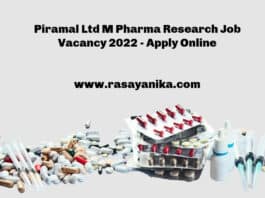 Piramal Ltd M Pharma Research Job Vacancy 2022 - Apply Online