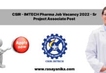 CSIR - IMTECH Pharma Job Vacancy 2022 - Sr Project Associate Post