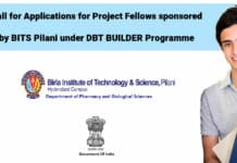Call for Applications for Project Fellows sponsored by BITS Pilani [Pilani campus] under DBT BUILDER Programme