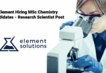 Element Hiring MSc Chemistry Candidates - Research Scientist Post