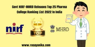 Govt NIRF-MHRD Releases Top 25 Pharma College Ranking List 2022 In India