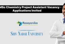 SNU MSc Chemistry Project Assistant Vacancy - Applications Invited