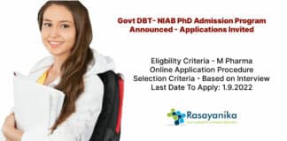 Govt DBT- NIAB PhD Admission Program Announced - Applications Invited