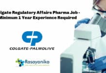 Colgate Regulatory Affairs Pharma Job - Minimum 1 Year Experience Required