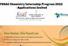 FSSAI Chemistry Internship Program 2022 - Applications Invited